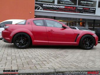 BORBET VELGEN Y BLACK IN 18 INCH GEMONTEERD ONDER EEN MAZDA RX8 