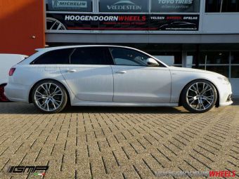 GMP WHEELS GUNNER ANTRACIET GEPOLIJST IN 20 INCH MET WINTERBANDEN GEMONTEERD ONDER EEN AUDI A6