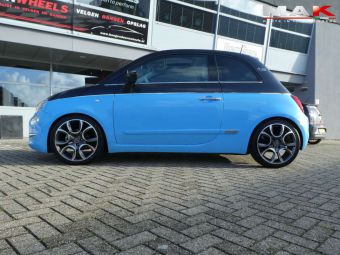 MAK VELGEN TORINO 17 INCH IN ANTRACIET GEPOLIJST GEMONTEERD ONDER EEN FIAT 500