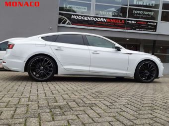 MONACO VELGEN MC-9 IN 19 INCH ZWART GEPOLIJSTE LIP GEMONTEERD ONDER EEN AUDI A5 